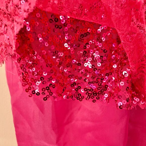 Pink Satin & Chiffon Bodycon Fishtail Bridal Guest Maxi Dress with Sequence - Picture 8 of 15